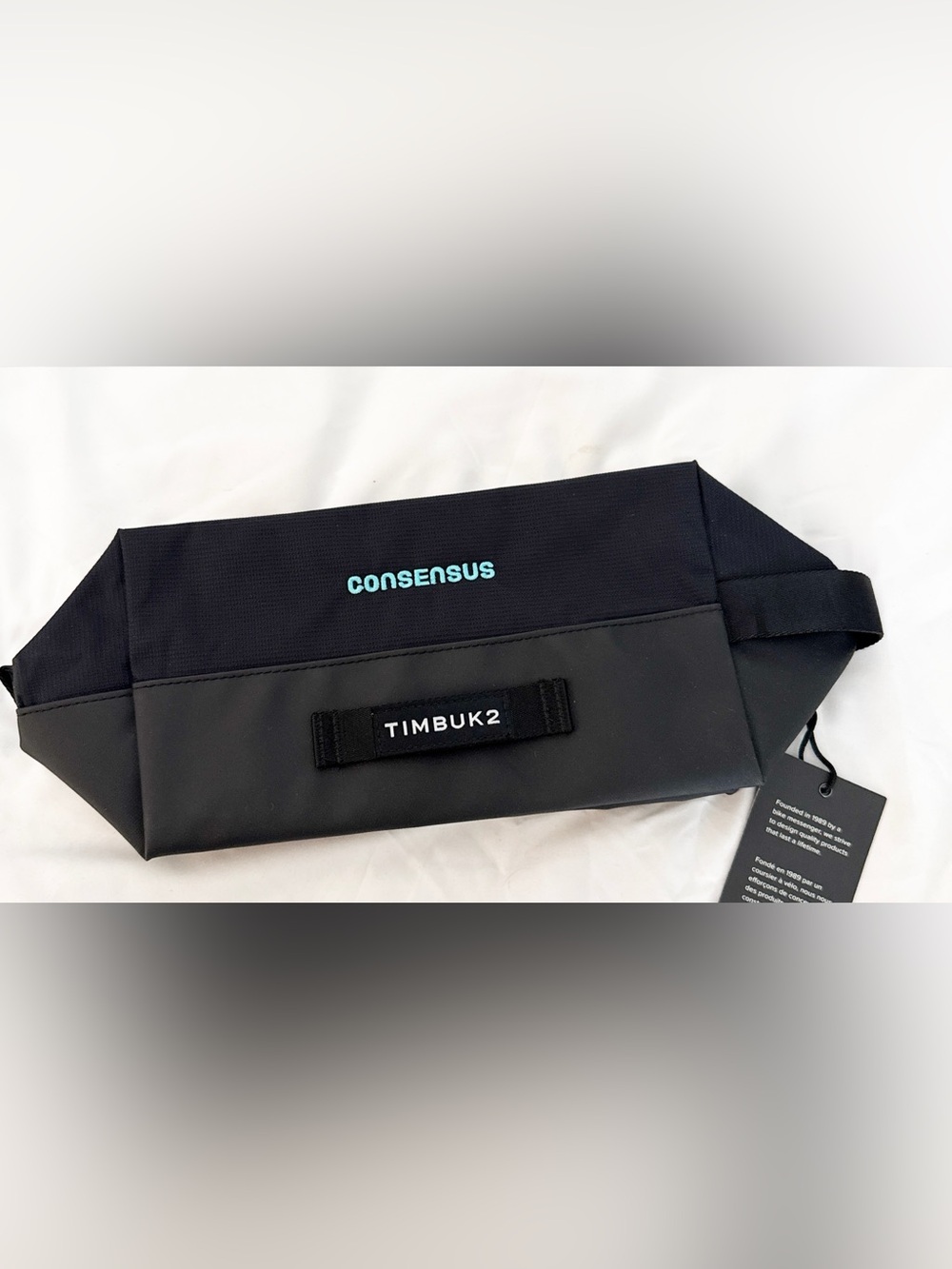 Timbuk2 Black Messenger Pouch with Teal "CONSENSUS" Embroidery